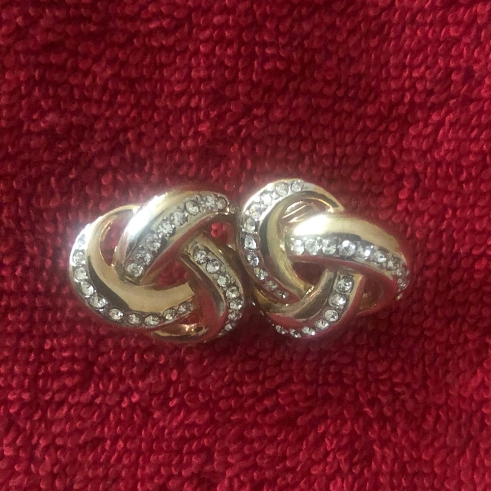 Vintage Gold Tone Rhinestone Intertwined 3 Loop Clip On Earrings,Costume…